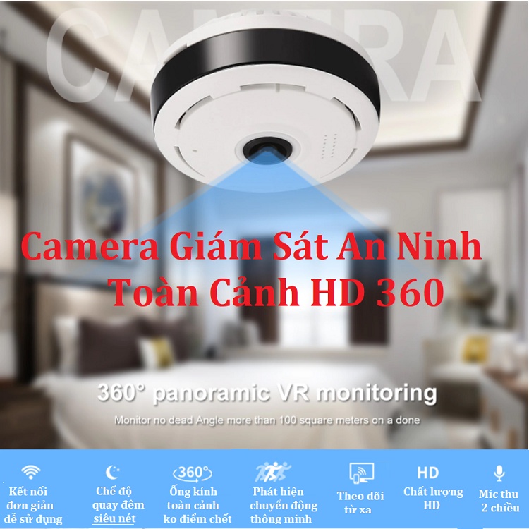 Camera Chống Chộm Gắn Ốp Tường Trần Nhà, Kết Nối Wifi, Xem Từ Xa, Giám Sát Toàn Cảnh 360, Độ Phân Giải HD Cao