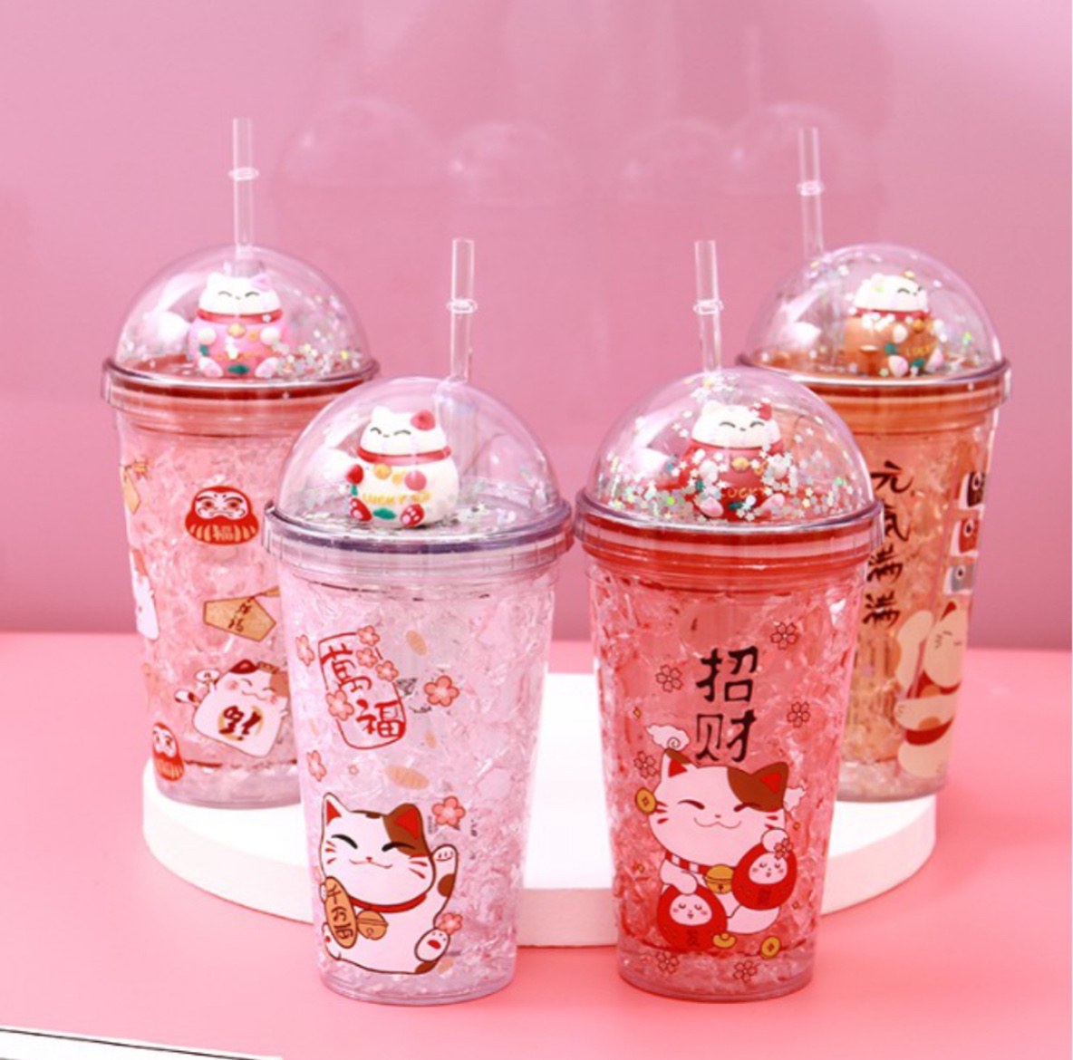 Ly giữ lạnh 3D mèo kute - Kèm ống hút