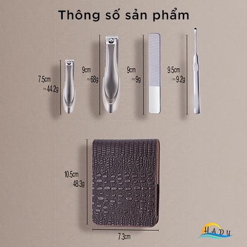 Bộ cắt móng tay cao cấp inox 420 kháng khuẩn bấm móng tay siêu sắc bền bỉ bao da PU da cá sấu sang trọng HADU