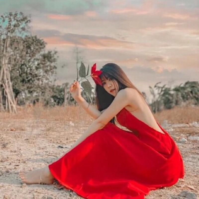 Đầm maxi cổ yếm hở lưng siêu xinh FREESIZE