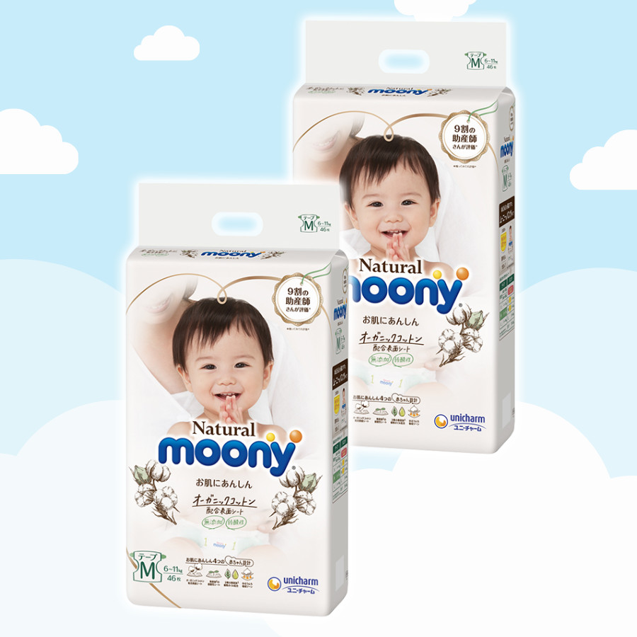 Combo 2 Bỉm - Tã dán Moony Natural size M 46 miếng (Cho bé 6 - 11kg)