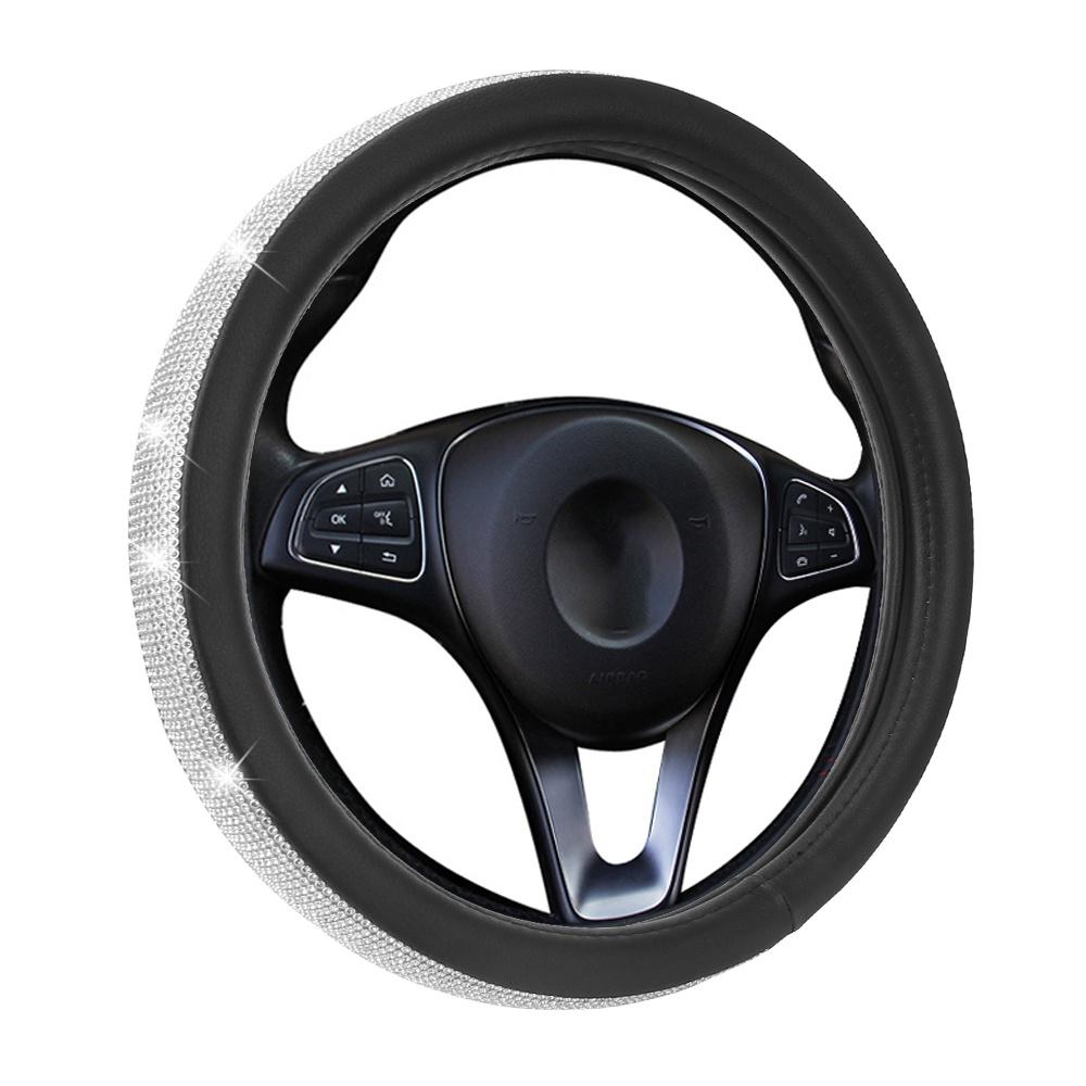 Vỏ bọc vô lăng xe hơi bằng da PU đính đá lấp lánh sang trọng 37-38CM