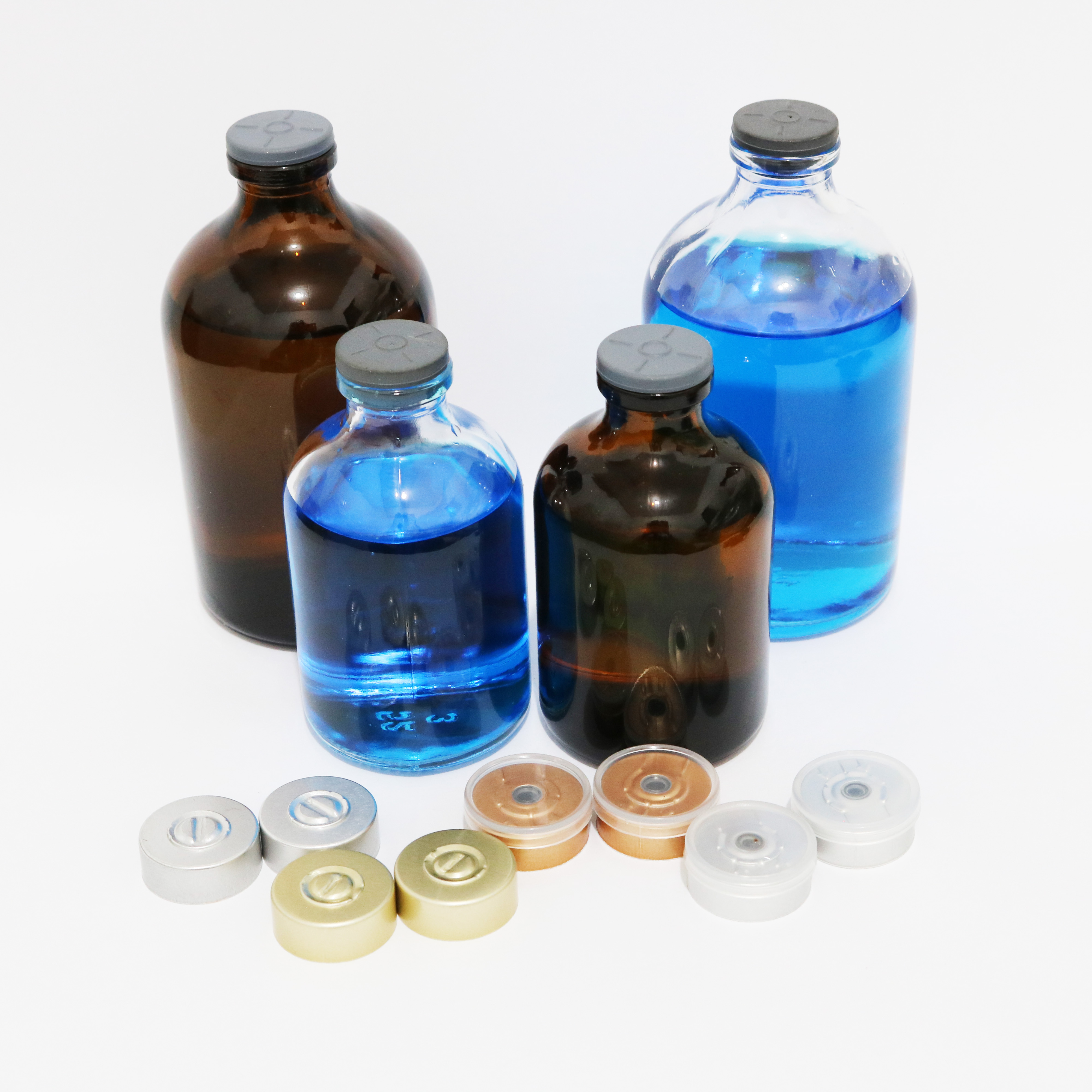 Lọ Thủy Tinh Thân Bầu Nâu 100ml - Kèm Nút Cao Su Xám Và Khoen Kim Loại