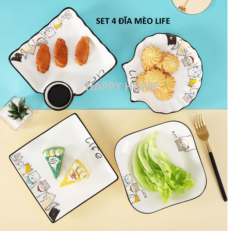 Set 4 đĩa mèo life