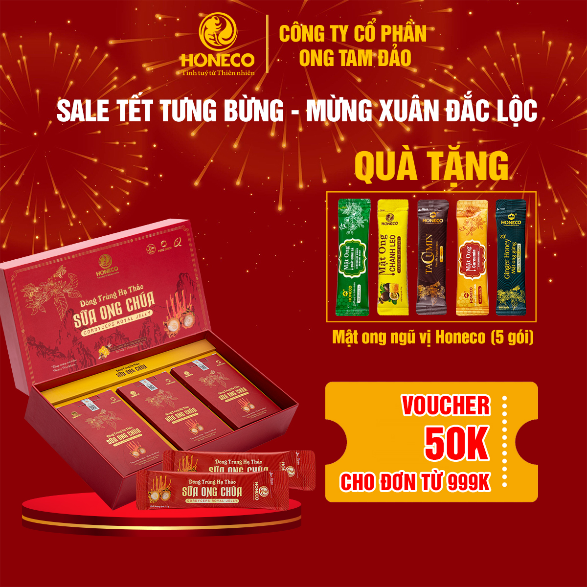 Đông Trùng Hạ Thảo Sữa Ong Chúa HONECO 30 gói x 15g