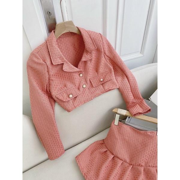 SET ÁO CROP DẠ HỒNG + CHÂN VÁY ĐUÔI CÁ