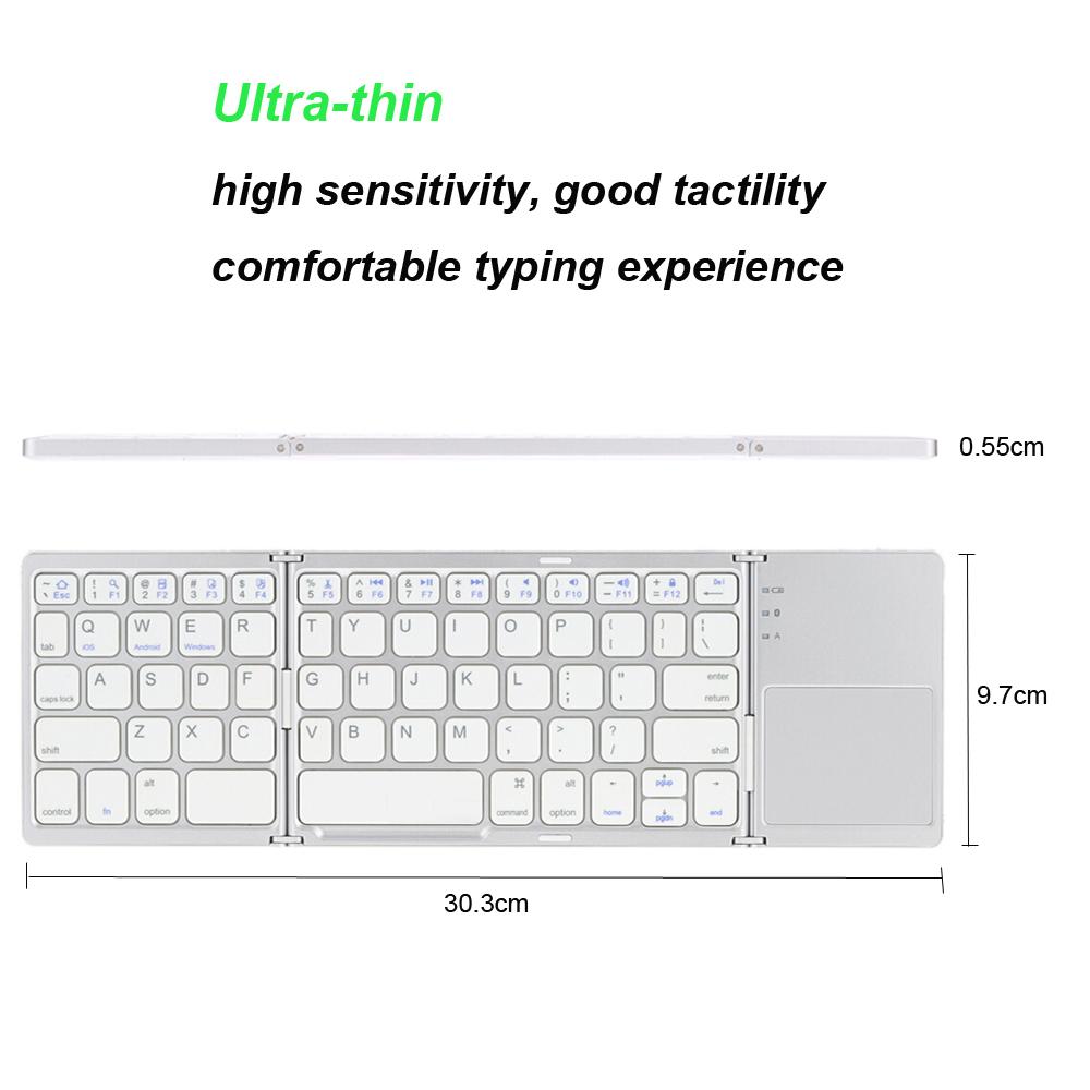 Bàn phím không dây BT có thể gập lại nhỏ với Bàn di chuột thay thế cho iPhone 6s / iPad Pro / MacBook Điện thoại di động Máy tính bảng