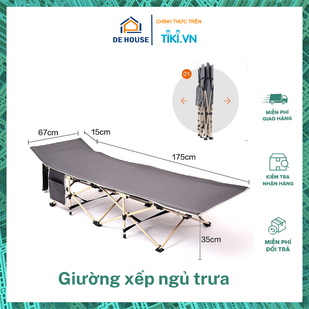 Giường Xếp Gấp Gọn Thư Giãn, Giường Ngủ Trưa Văn Phòng Khung Thép Sơn Tĩnh Điện - Hàng Chính Hãng