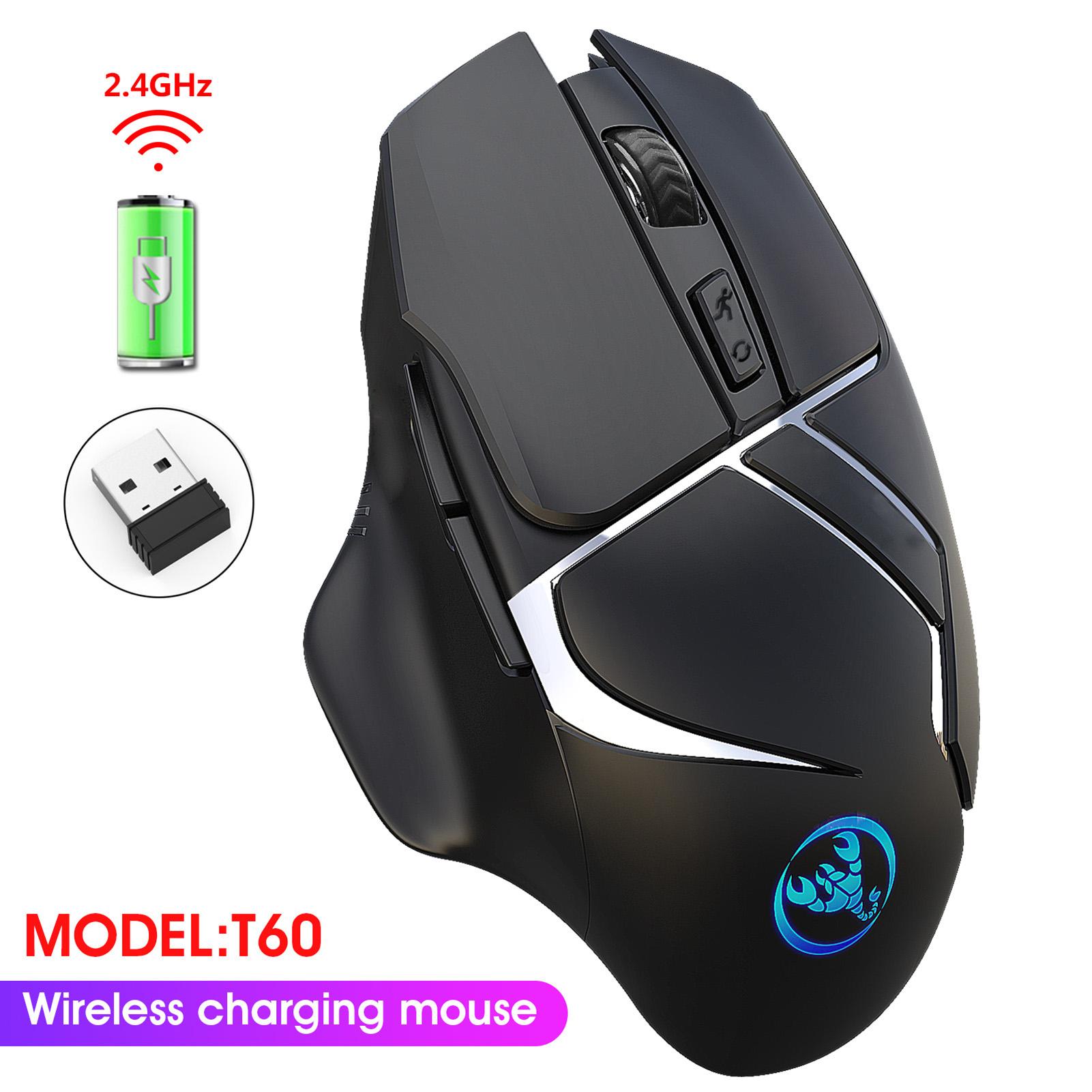 HXSJ T60 Wireless Gaming Mouse 2.4G Wireless Charging Mouse Breathing Light Mouse with Adjustable DPI Black