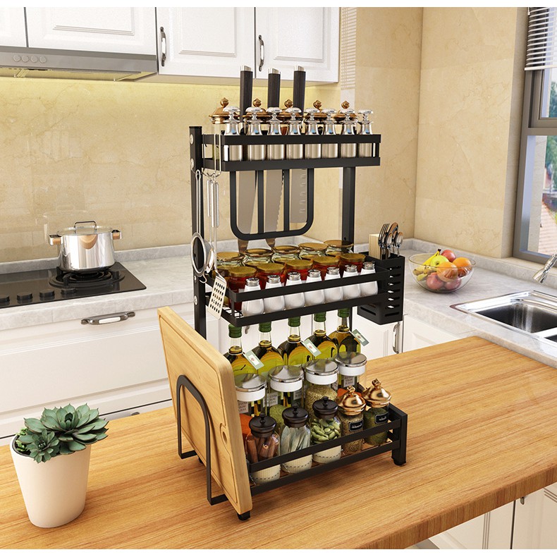 Kệ Đựng Gia Vị 2/3 tầng, Kệ hũ gia vị để bát đũa dao thớt, đồ dùng nhà bếp.