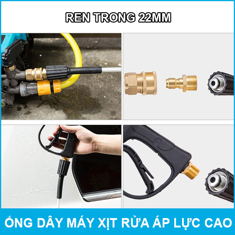 Dây rửa xe cao áp cho máy xịt rửa áp lực cao ren trong 22mm dài 15 mét