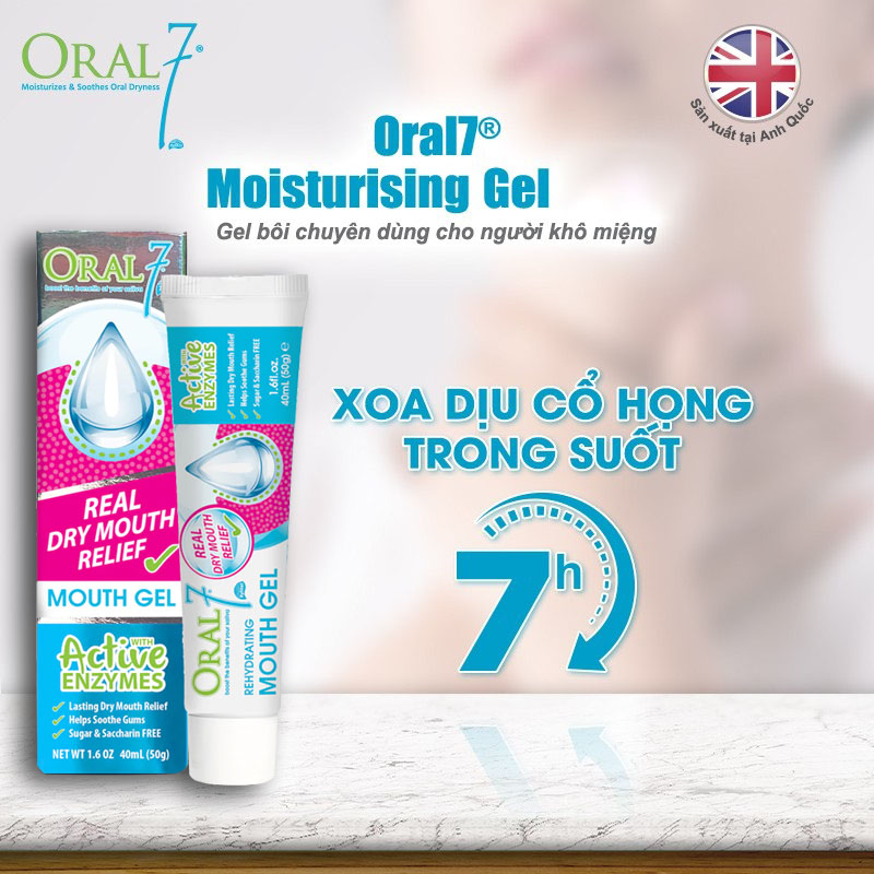 Gel tạo nước bọt nhân tạo chuyên dùng cho người khô miệng, rát lưỡi, viêm lợi Oral7 Moisturising Gel 40ml (Date 9/2024)