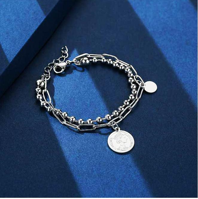Lắc tay 2 tầng chuỗi xích hạt tròn titan không đen