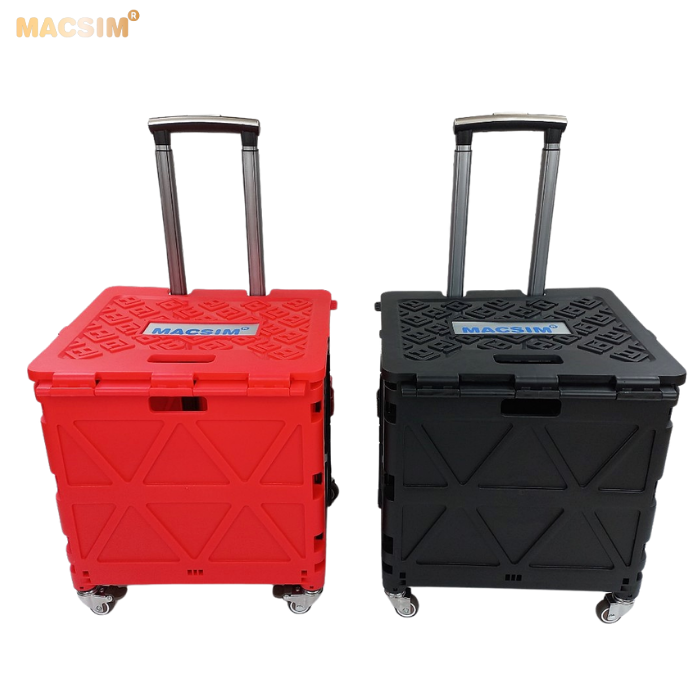Hộp đựng đồ xếp gọn có bánh, tay kéo 51cm x 55cm x 40cm - nhãn hiệu Macsim màu đen,màu đỏ