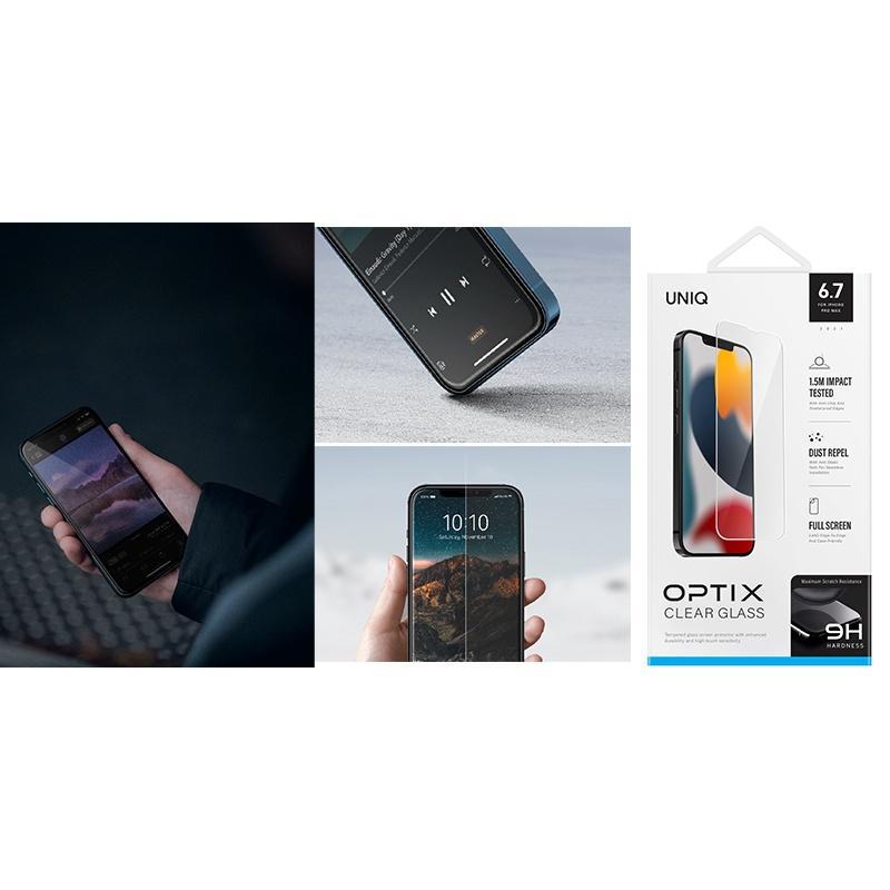 Kính Cường Lực dành cho iPhone 13 Pro Max hiệu UNIQ OPTIX Clear - HÀNG CHÍNH HÃNG