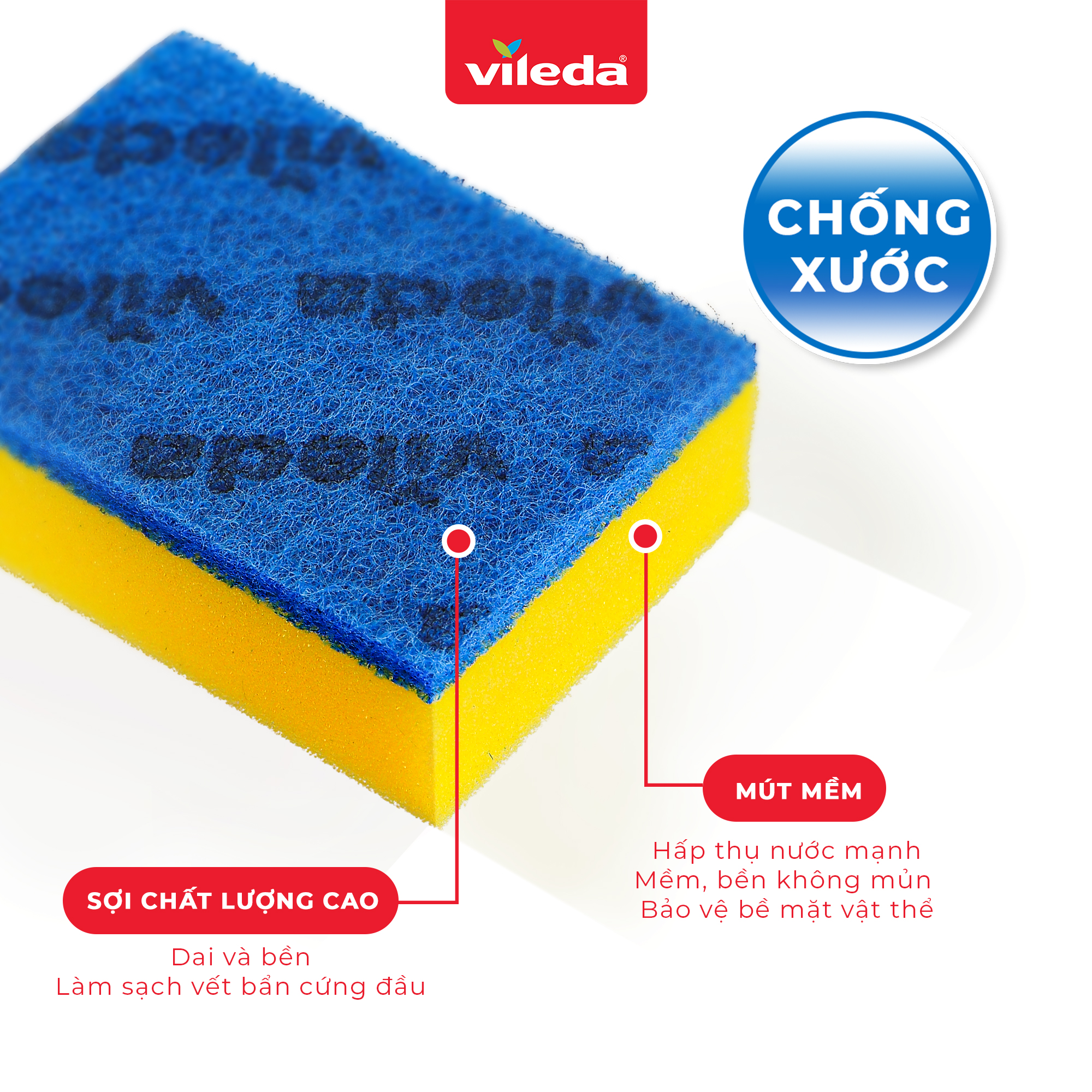 Miếng rửa chén chống xước VILEDA loại có mút, gói 5 miếng - TSU156160