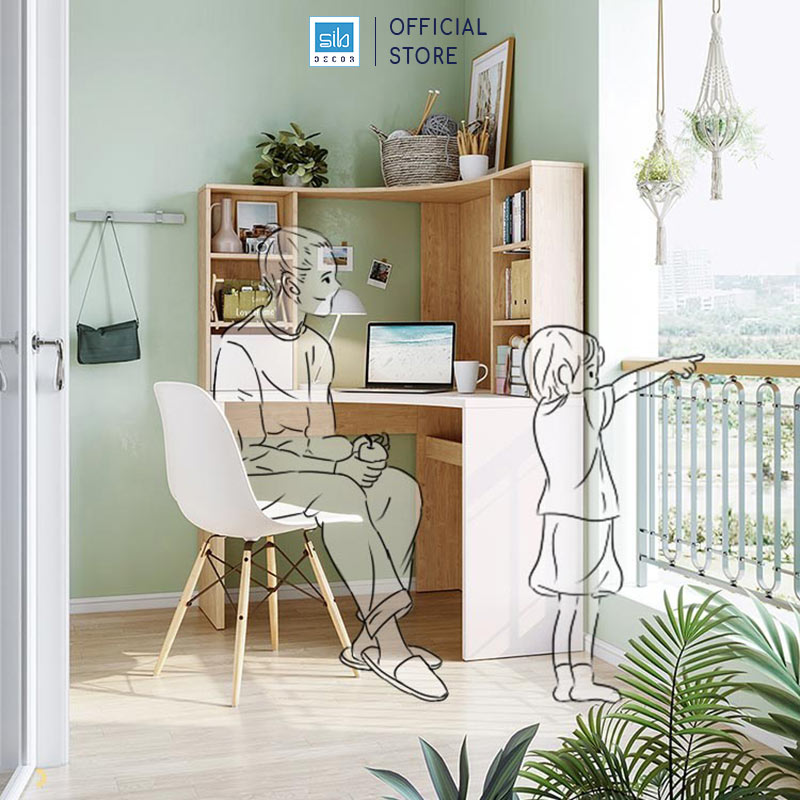 Bàn Làm Việc Góc Tường Có Kệ Sách Hiện Đại Thương Hiệu SIB Decor