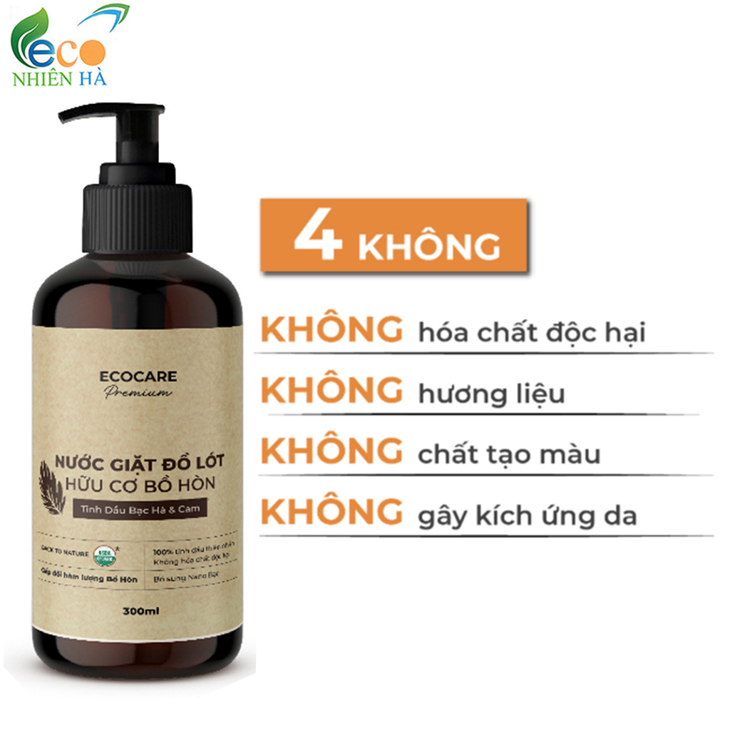 Nước giặt đồ lót ECOCARE PREMIUM 300ml tinh dầu bạc hà cam, tẩy ố khử khuẩn an toàn mẹ bầu