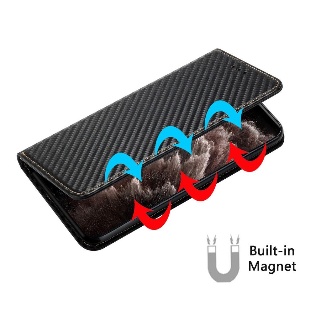 Bao da điện thoại kiểu ví sợi carbon nắp lật giá đỡ cho Samsung Galaxy A10 M10 A20E A21S A31 A40 A41 A50 A70 A51 A71