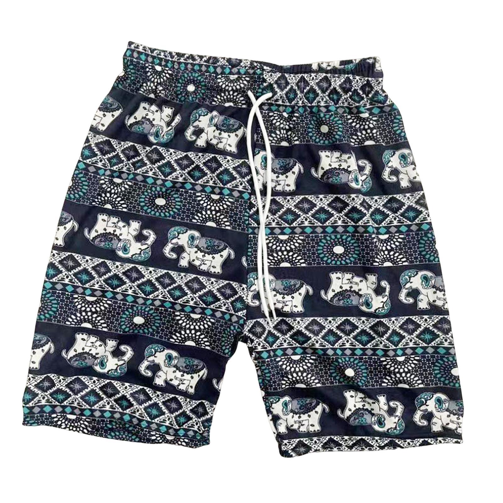 Beach Shorts Men Women Beach Trunks Loose Fit Briefs Fashion Polyester Oversized Elephant Pattern Short Pants Hippie Shorts for Beach Travel