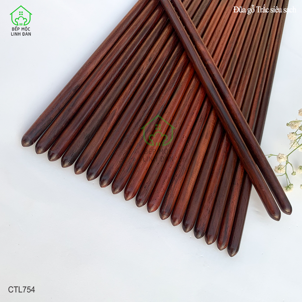 Đũa Gỗ Trắc Tự Nhiên Siêu Sạch HAHANCO Đầu Búp Cách Điệu Bộ 10 Đôi