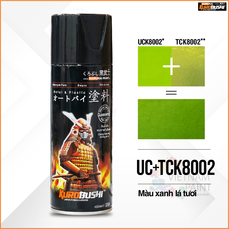 COMBO Sơn xịt Samurai Kurobushi - MÀU XANH LÁ TƯƠI Kawasaki UC+ TC K8002