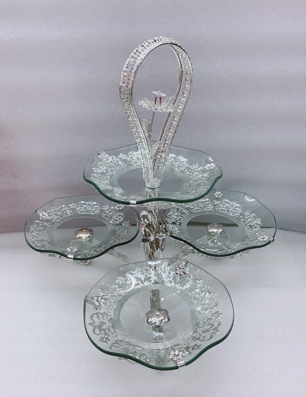 KHAY ĐỰNG BÁNH KẸO HOA QUẢ THỦY TINH 4 TẦNG - VD26
