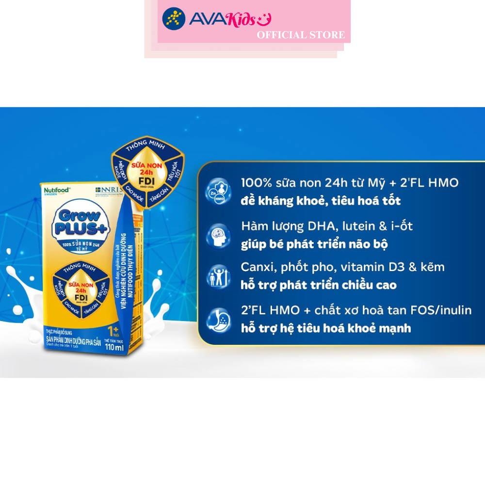 Lốc 4 hộp sữa non pha sẵn NutiFood GrowPLUS+ vàng hương vani 110 ml (từ 1 tuổi)