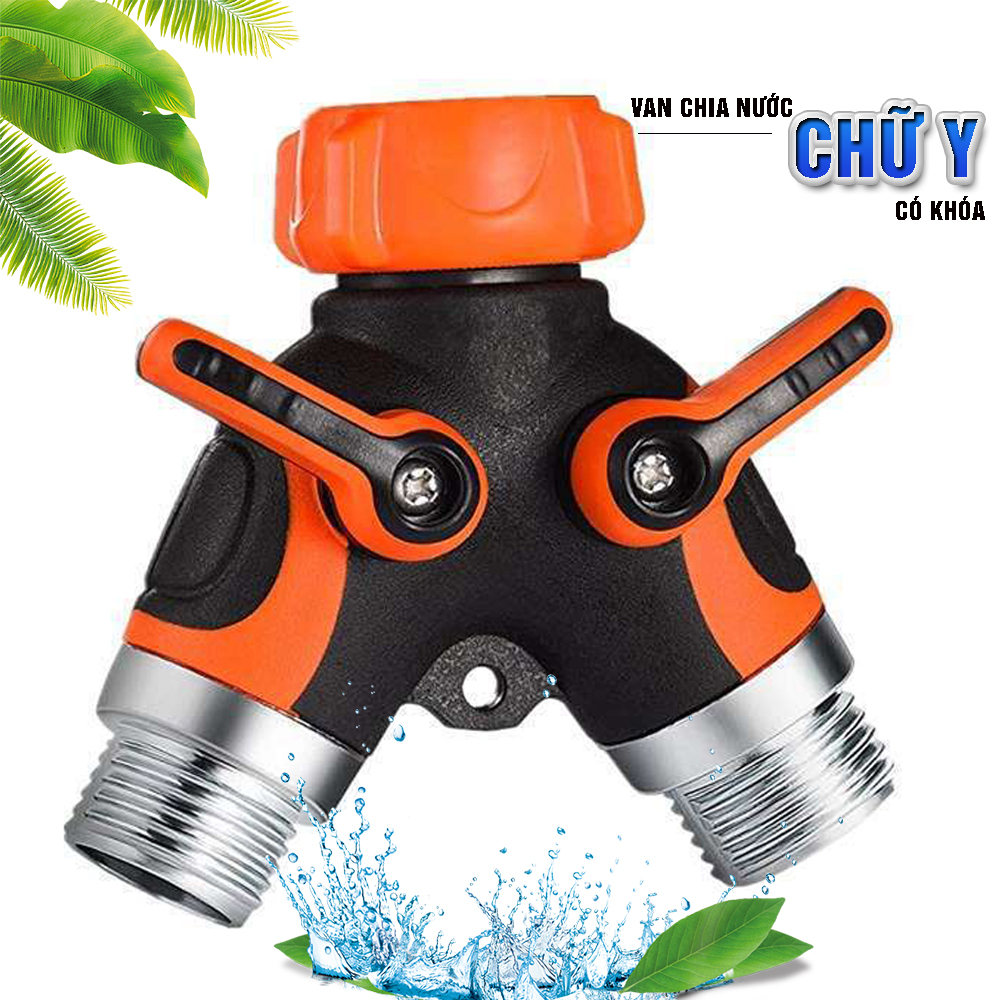 Van chia nước chia 2 chữ Y 2 đầu ra, 2 khóa van độc lập, phi 27mm ¾, đầu nối ống nước chia 2