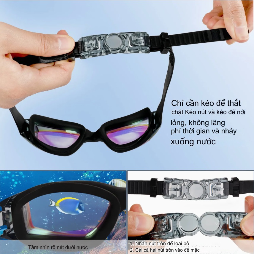 Kính bơi cao cấp tráng gương đa sắc chống tia UV