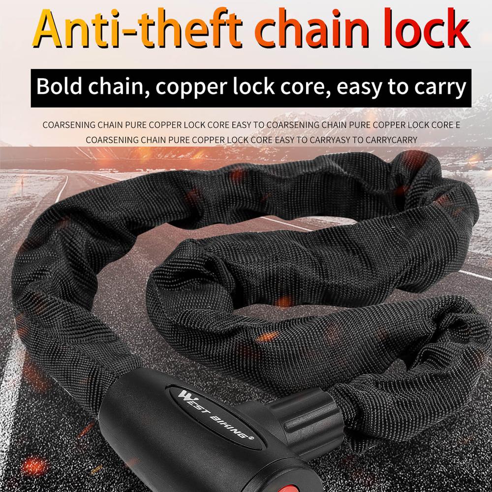 Khóa xích xe đạp WEST BIKING Khóa xe đạp an toàn chống trộm với 2 chìa Khóa dây xích xe máy bằng thép hợp kim gia cố