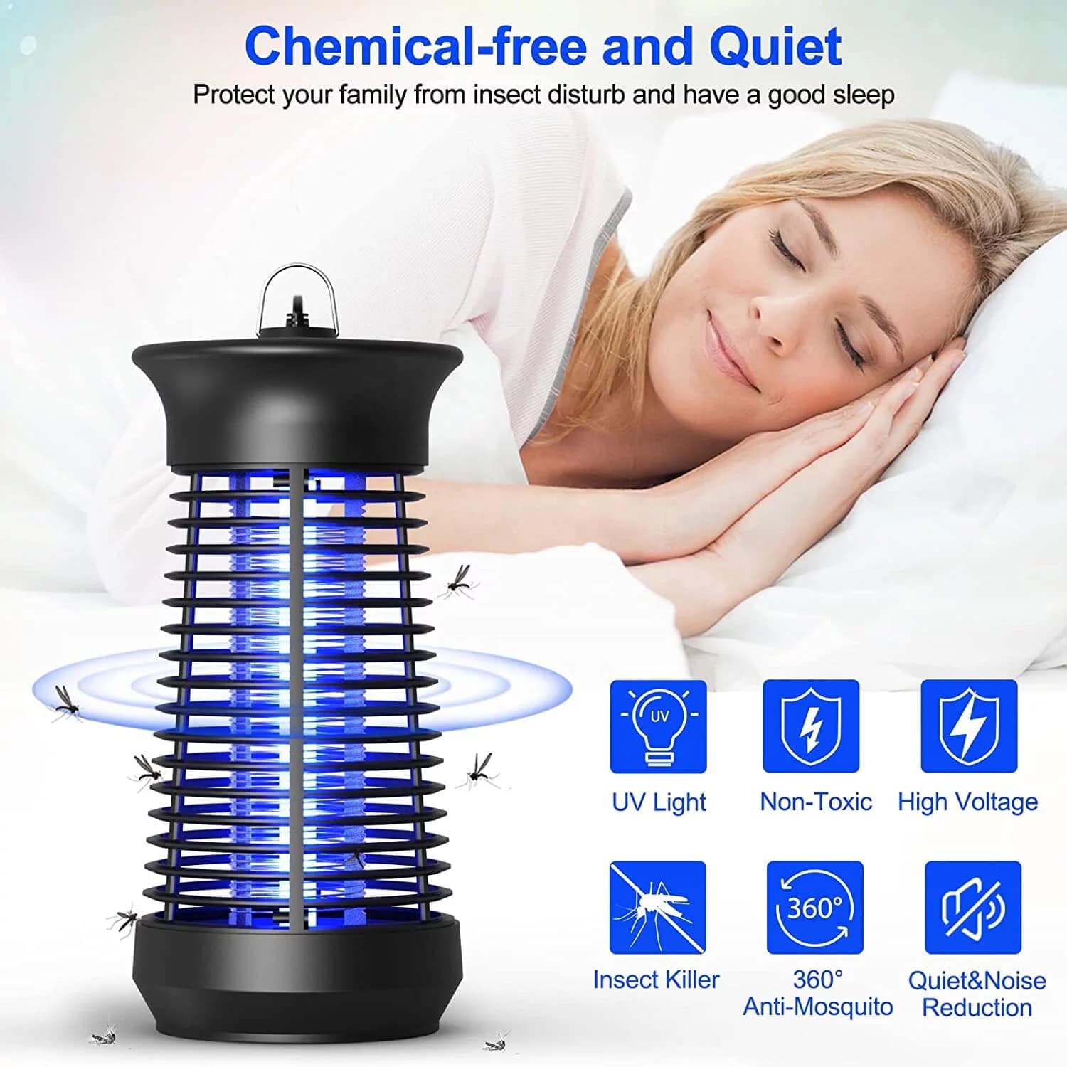Máy Bắt Muỗi Thông Minh, Diệt Côn Trùng Đa Năng, Hiệu Quả. , Tặng kèm Chổi Vệ Sinh Lồng Đèn, Thiết kế mới 2022