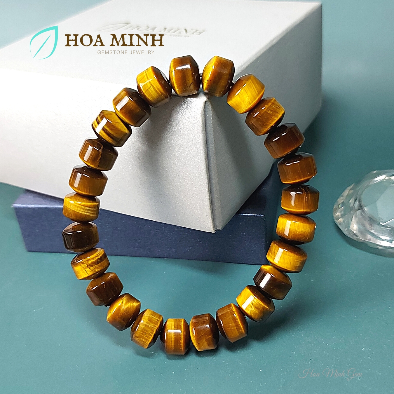 Vòng tay phong thủy đá Mắt Hổ vàng nâu tự nhiên kiểu bánh xe loại 5A size hạt 10 li, tài lộc vượng phát vòng tay nam vòng tay nữ