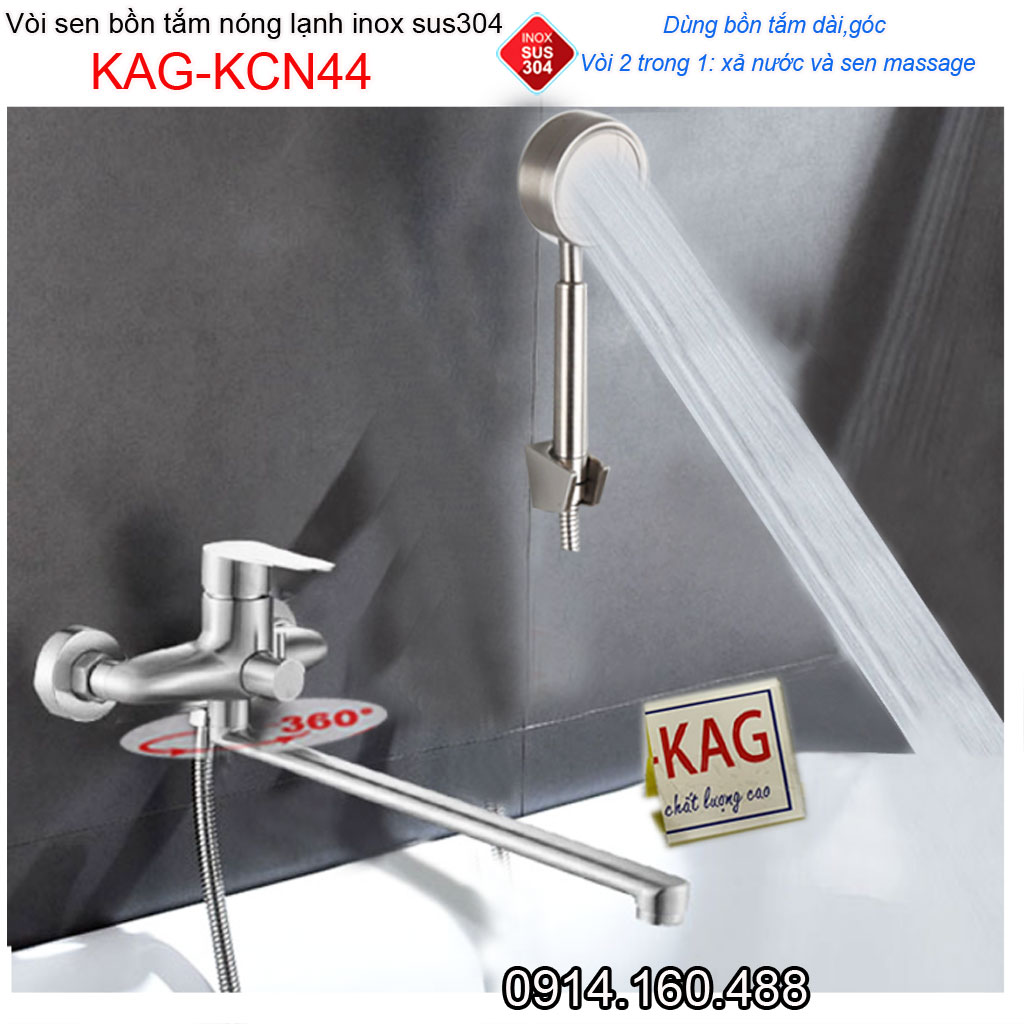 Vòi sen bồn tắm nóng lạnh Inox KAG-KCN44, trọn bộ sen gắn tường SUS304 cho bồn tắm nằm siêu bền chiết khấu tốt