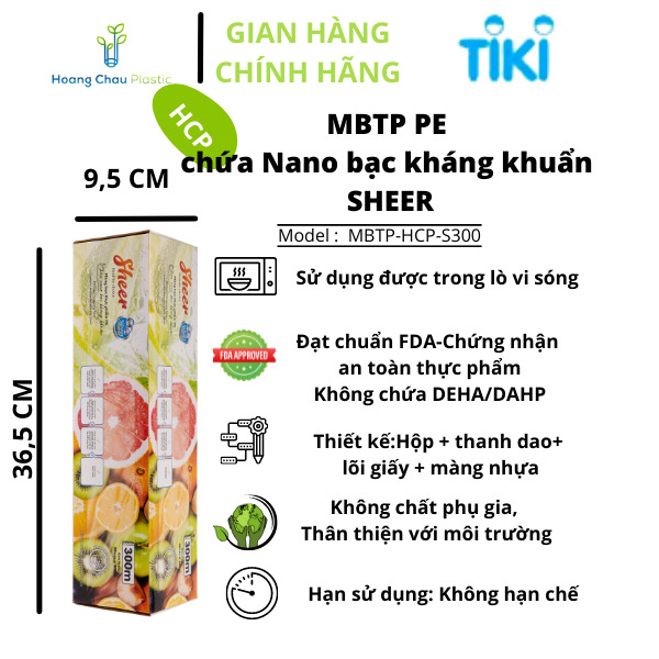 Màng Bọc Thực Phẩm PE HOÀNG CHÂU PLASTIC 300M Nano Bạc Kháng Khuẩn An Toàn Cho Sức Khỏe Dùng Được Cho Lò Vi Sóng