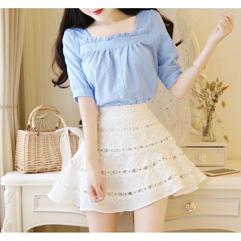 ÁO CỔ VUÔNG SỌC CARO XINH XẮN