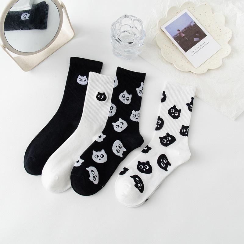 Tất vớ nữ cổ cao cotton Hàn Quốc, bít tất nữ cute cao cổ - T