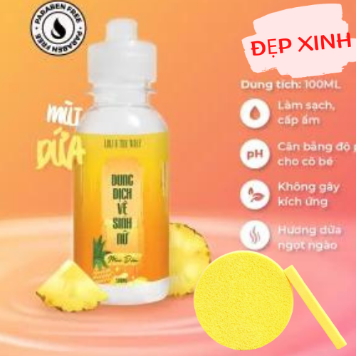 Dung dịch vệ sinh phụ nữ mùi dứa thành phần tự nhiên chai 100ml LOLI & THE WOLF Tặng Kèm Mút Rửa Mặt