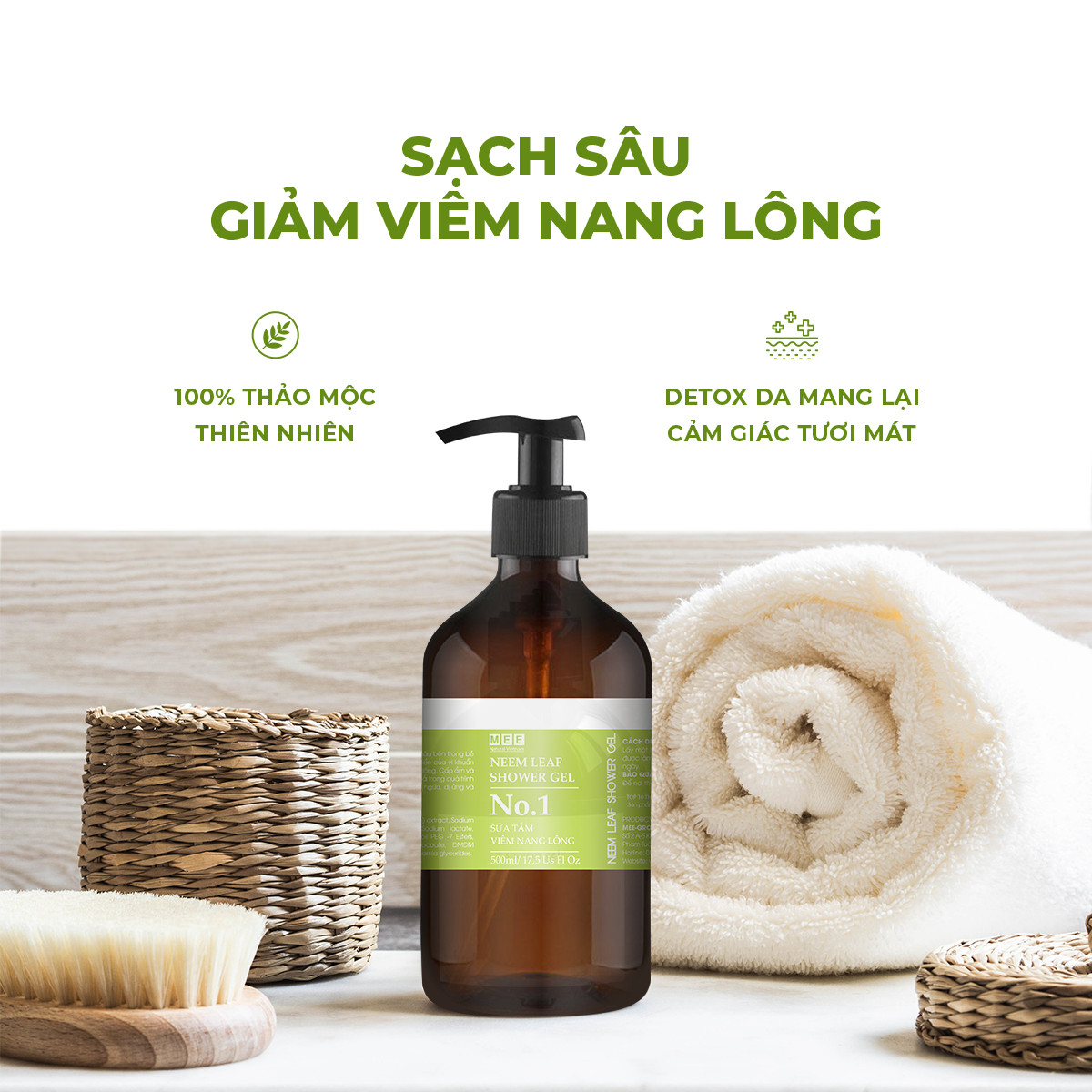 Sữa tắm viêm nang lông 500ml - Giảm mụn, ngừa viêm nang lông cho da nhạy cảm - Mee Natural