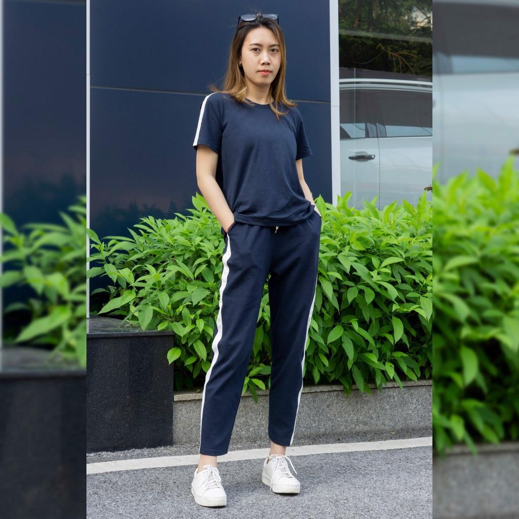 Bộ mặc nhà nữ SAYME bộ cotton thể thao mềm mịn co giãn 4 chiều cổ tròn và cổ tim WBST0019, WBST0021