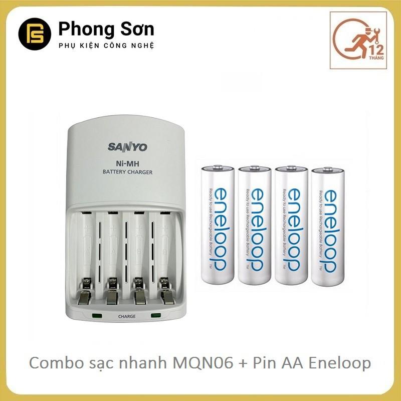 Combo Sạc pin AA/AAA MQN06 Sanyo ( Sạc nhanh ) + Pin sạc AA vỉ 4 viên 1900 mAh  - Hàng Chính Hãng