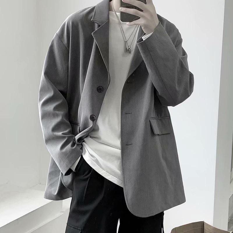 Áo khoác blazer nam nữ thời trang Menswear form rộng hàn quốc 2 khuy 3 màu cơ bản :đen,kem,ghi tối