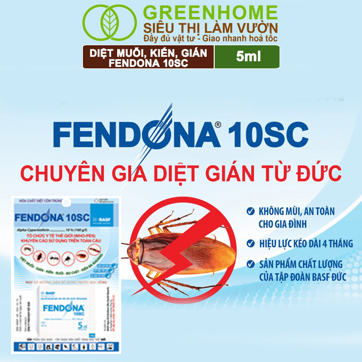 Thuốc Diệt Muỗi Greenhome, Fendona 10sc, Gói 5ml, Hiệu Quả, Không Mùi, Dễ Dùng, Diệt Gián, Ruồi, Kiến Ba Khoang