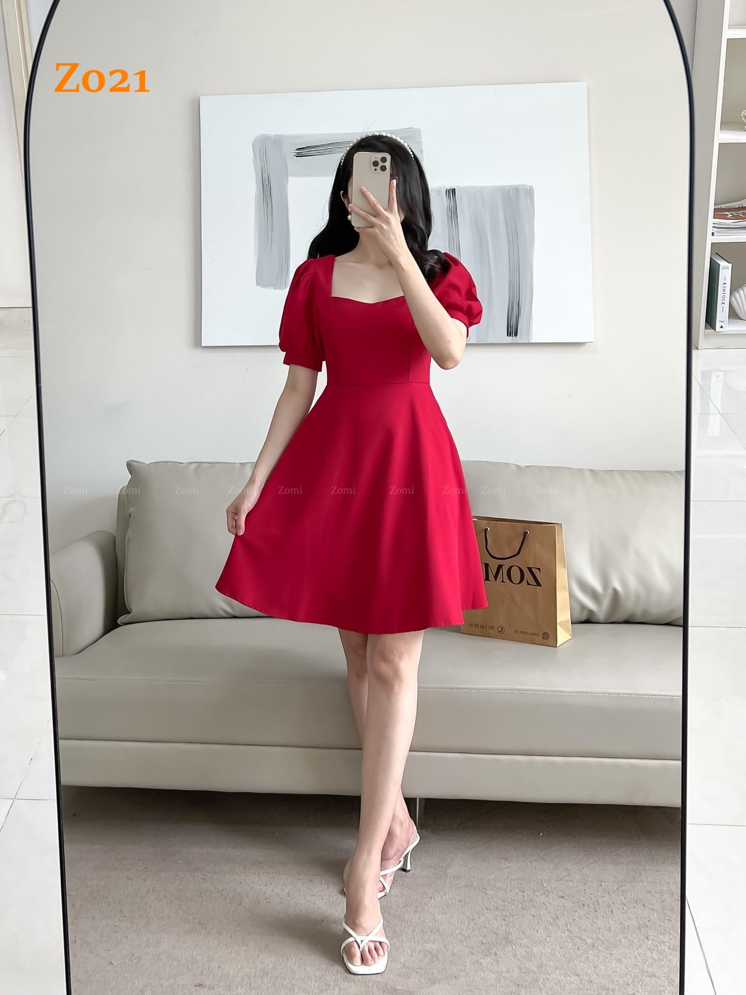Đầm xòe cổ vuông tay búp thiết kế ZOMI z021