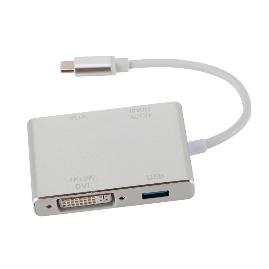 4in1 USB C Loại C Sang DVI HDMI VGA 1080P USB3.0 USB-C Dây Cáp Adapter