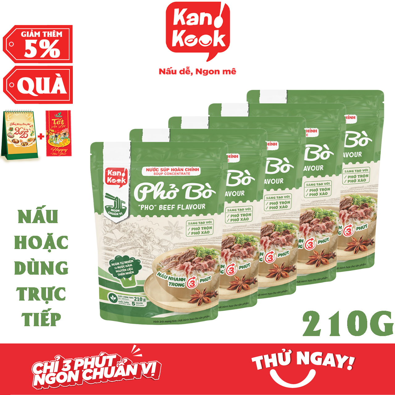 Nước Xốt (Sốt) Cô Đặc Vị Phở Bò KanKook Gói 210g Nấu/Trộn Ăn Liền Vị Hoàn Chỉnh Chuẩn Vị Phở Sài Gòn