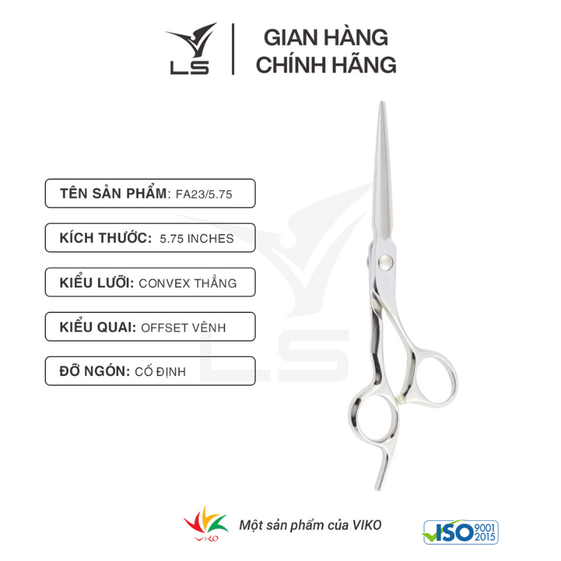 Kéo cắt tóc LS lưỡi thẳng quai offset vênh đỡ ngón cố định FA23/5.75