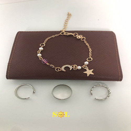 Vòng tay nữ mặt trăng, ngôi sao, biển cả sang trọng, quý phái, thời trang+ nhẫn hợp kim phong cách, trẻ trung, phong cách, cá tính