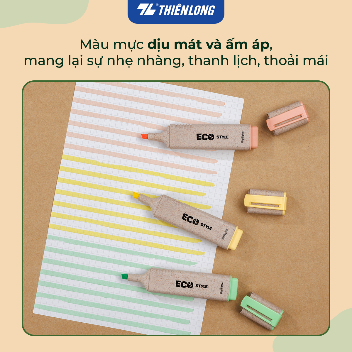 Combo 12 bút dạ quang màu pastel - Eco Style Highlighter Thiên Long HL-015/ECO - Không mất nét khi photocopy
