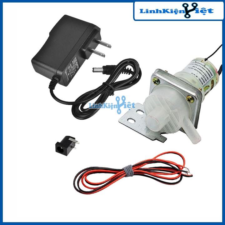 Combo bộ máy bơm mini 12v Trắng + Nguồn 12V-1A ( Tặng 01 Jack DC cái, 02 đoạn dây điện đỏ-đen )